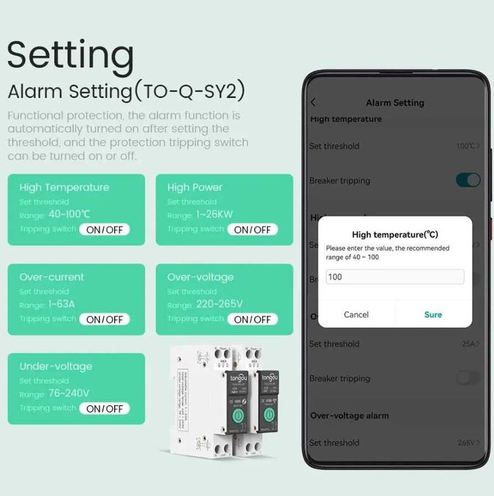 Siguranta Smart Wifi cu app 63A si monitorizare energie electrica
