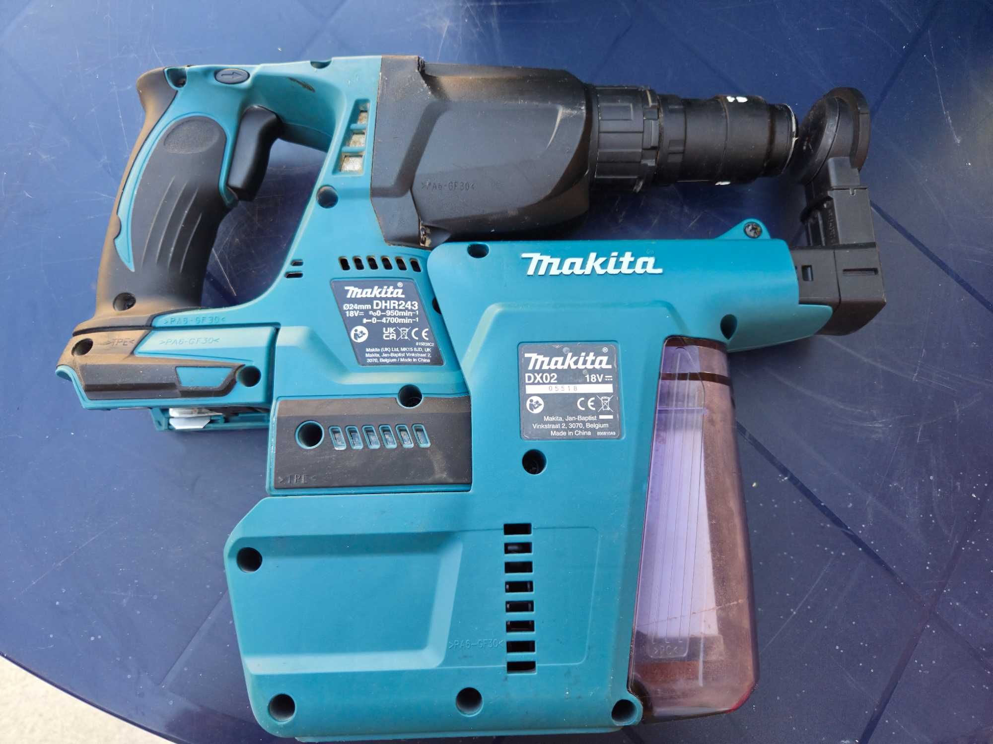 Makita DHR243 + DX02 прахоуловител – професионален перфоратор 18V