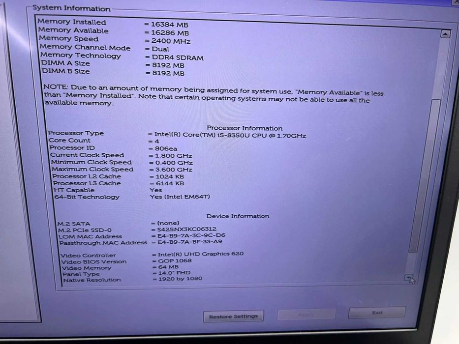 Laptop SH Dell Latitude 7490 i5-8350U 16gb RAM SSD NVME 256 Touch