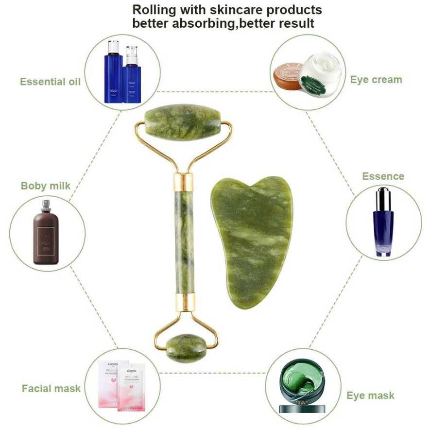 Комплект камък и ролер от нефрит за гуа ша масаж