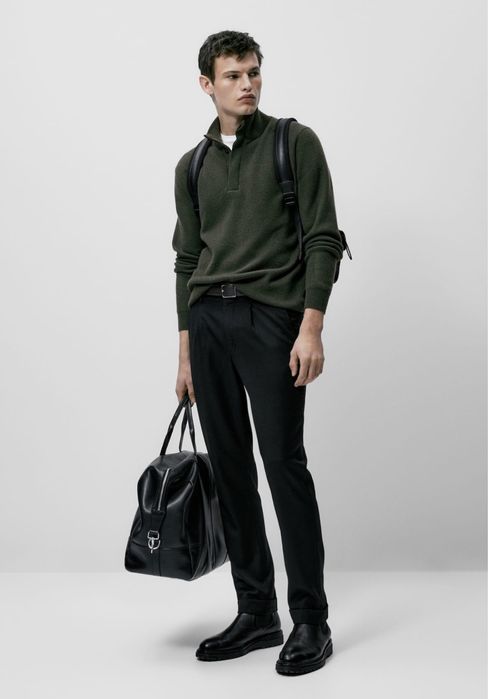 Pulover barbatesc Massimo Dutti, cu guler verde