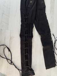 Черен панталон с пристягане отстрани до горе, ниска талия XS