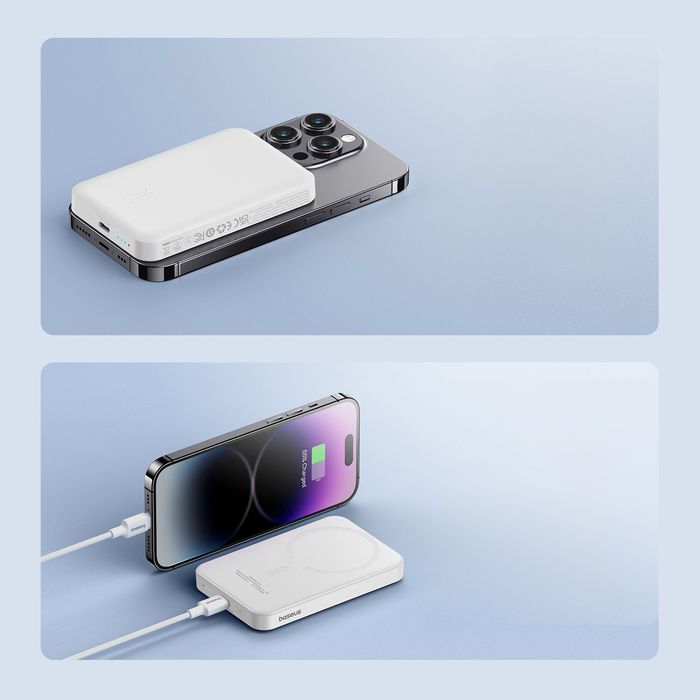 BASEUS Power Bank 5000 mAh 20W, Mini Magnetic /бял