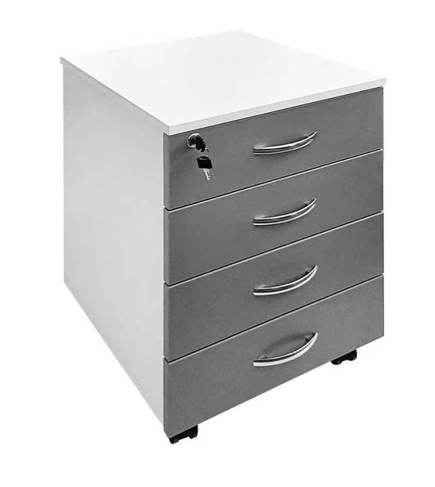 Rollbox 4 sertare, inchidere centralizata, alb/gri, 47x51x65 cm