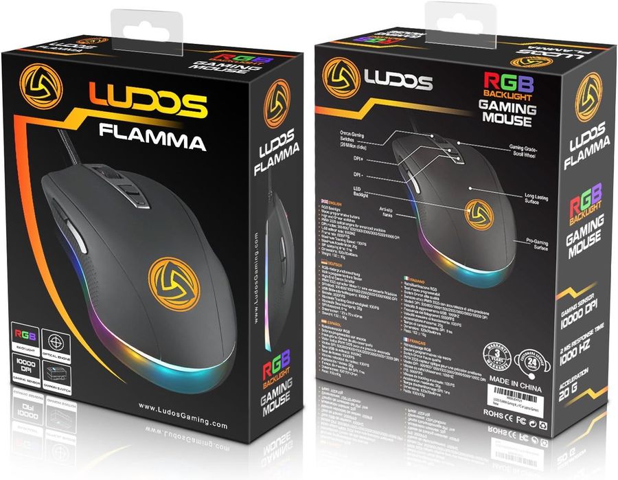 Mouse gaming LUDOS FLAMMA RGB 10,000 Dip,sigilat