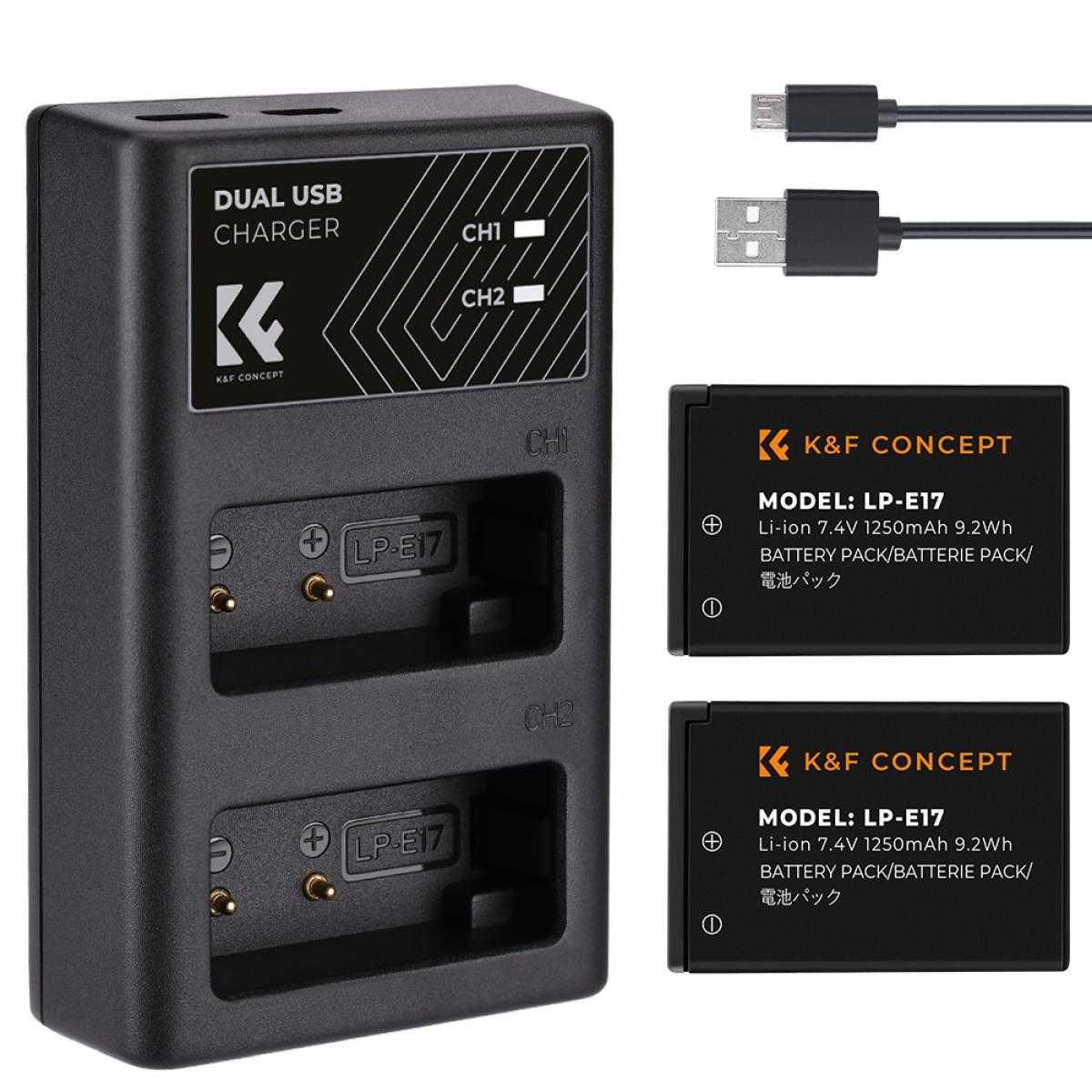 Комплект 2 батерии LP-E17 + зарядно K&F Concept