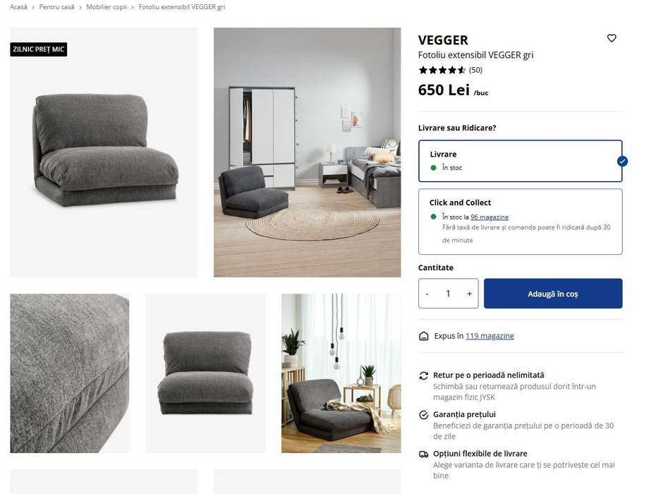 Canapea extensibilă, 3 locuri, stofă si fotoliu NOYER & VEGGER