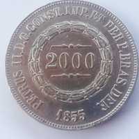 Monedă 2000 reis 1855 argint Brazilia