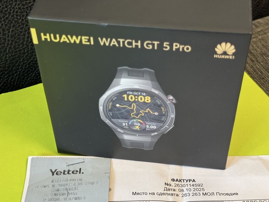 ЧИСТО НОВ 46mm Huawei Watch GT 5 Pro Yettel Гаранция 2027 Titanium GT5