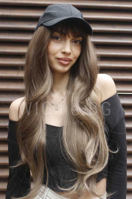 Дълга чуплива тъмноруса перука Мирея