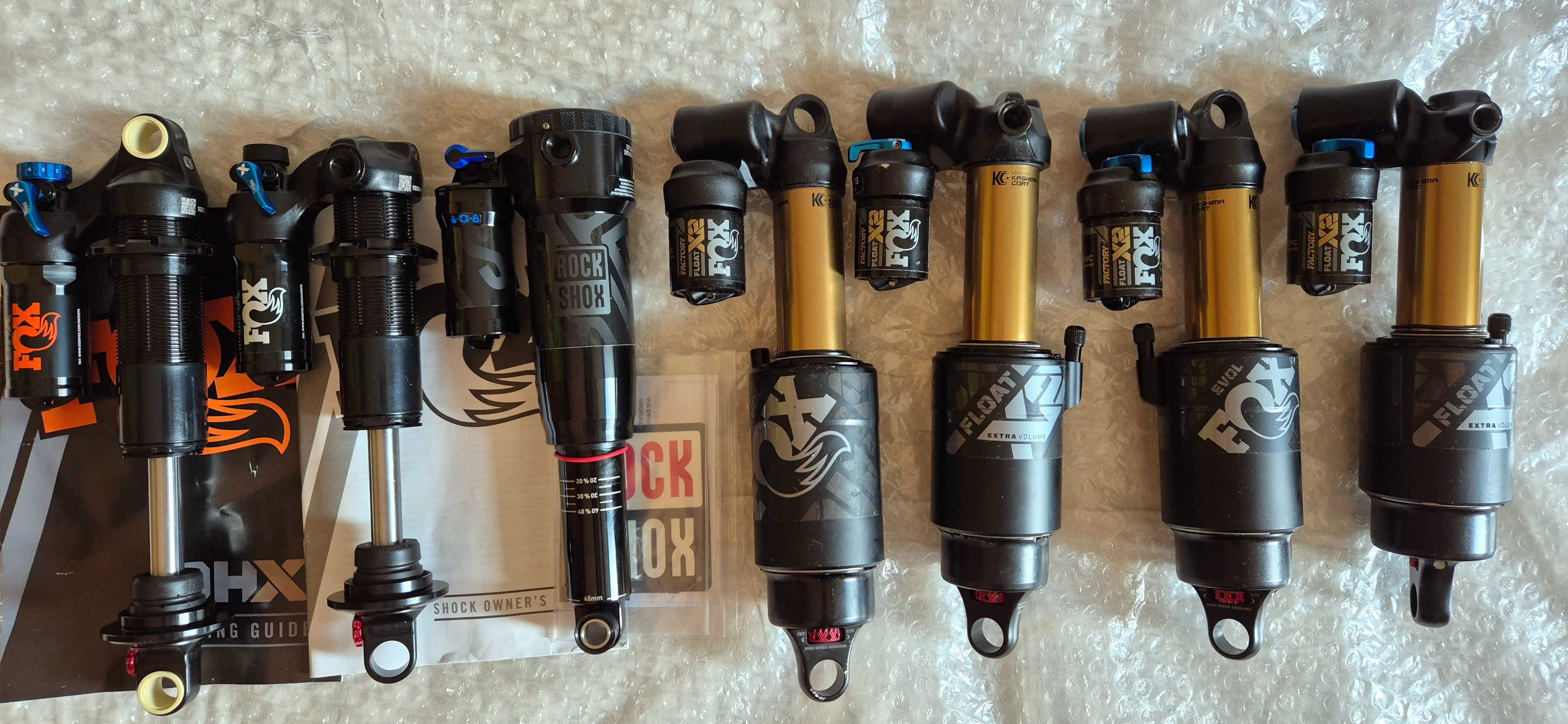 Нови Ohlins, Rock Shox, Fox DHX, X2 210, 205, 225, 230 и 250 размери.