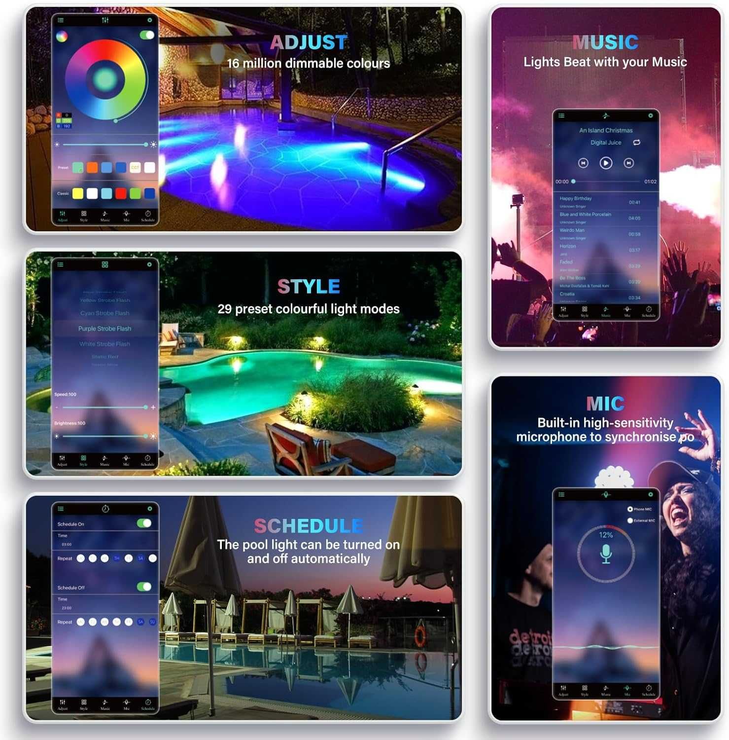 НОВО! LED RGB осветление за басейн с App управление 54W