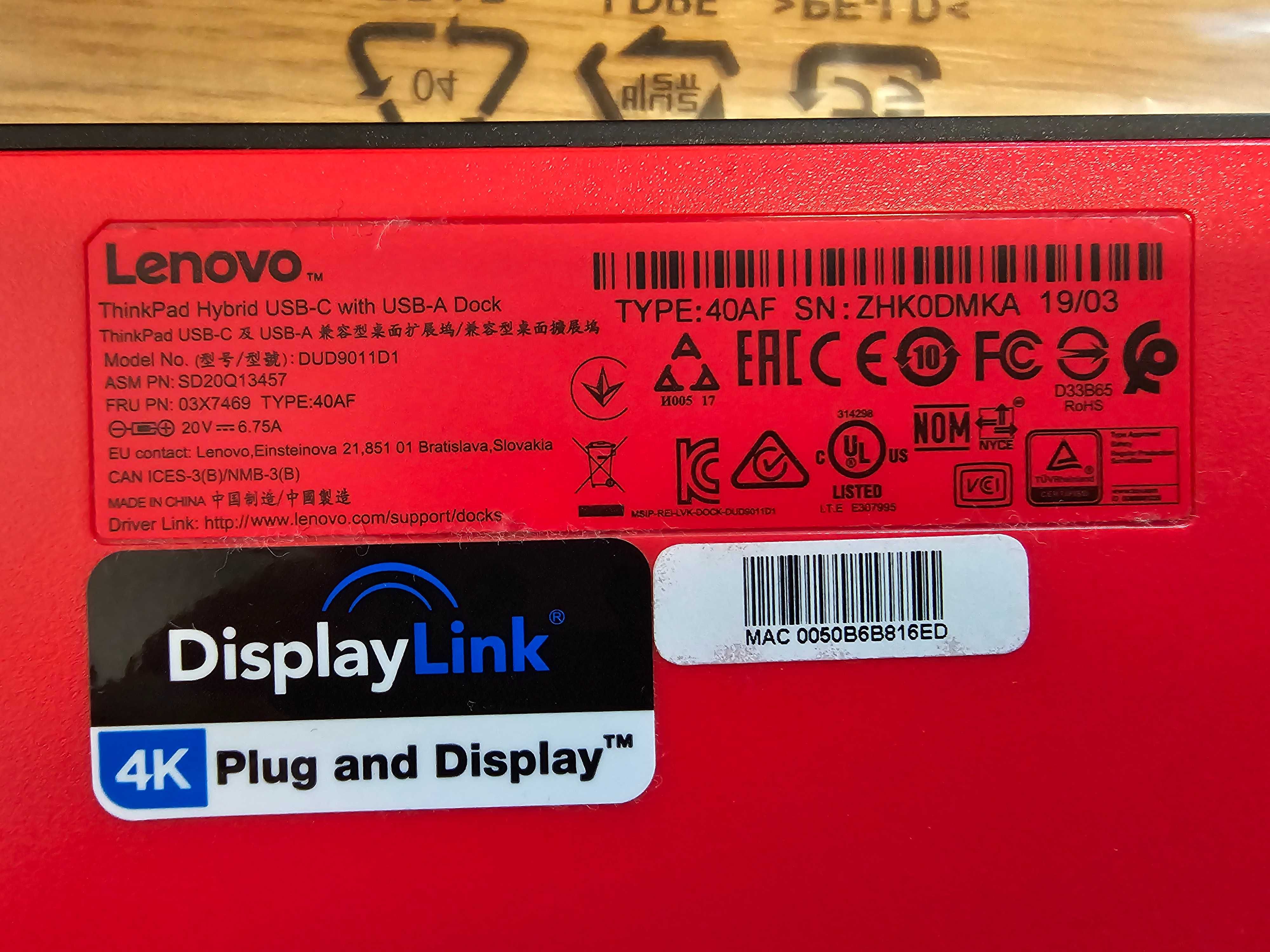 Dock Lenovo ThinkPad Hybrid USB-C with USB-A Dock