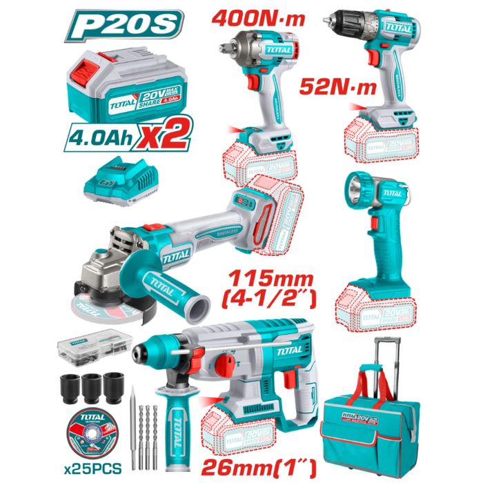 КОМПЛЕКТ Акумулаторни инструменти TOTAL INDUSTRIAL 20V