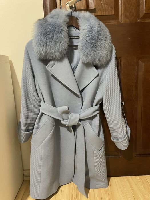 Ново палто от алпака лама и кашмир Кашмирено с яка от лисица