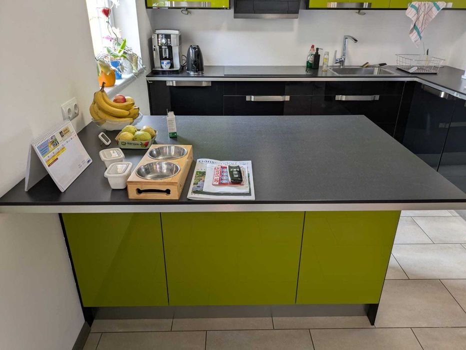 Mobila de bucatarie moderna, de calitate, negru/verde cu electocasnice