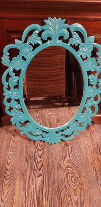 Oglinda de perete cu rama dantelata culoare turcoaz
