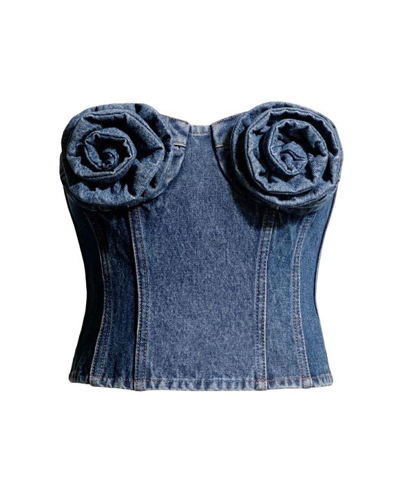 Magda Butrym H&M дънково бюстие с апликации на рози