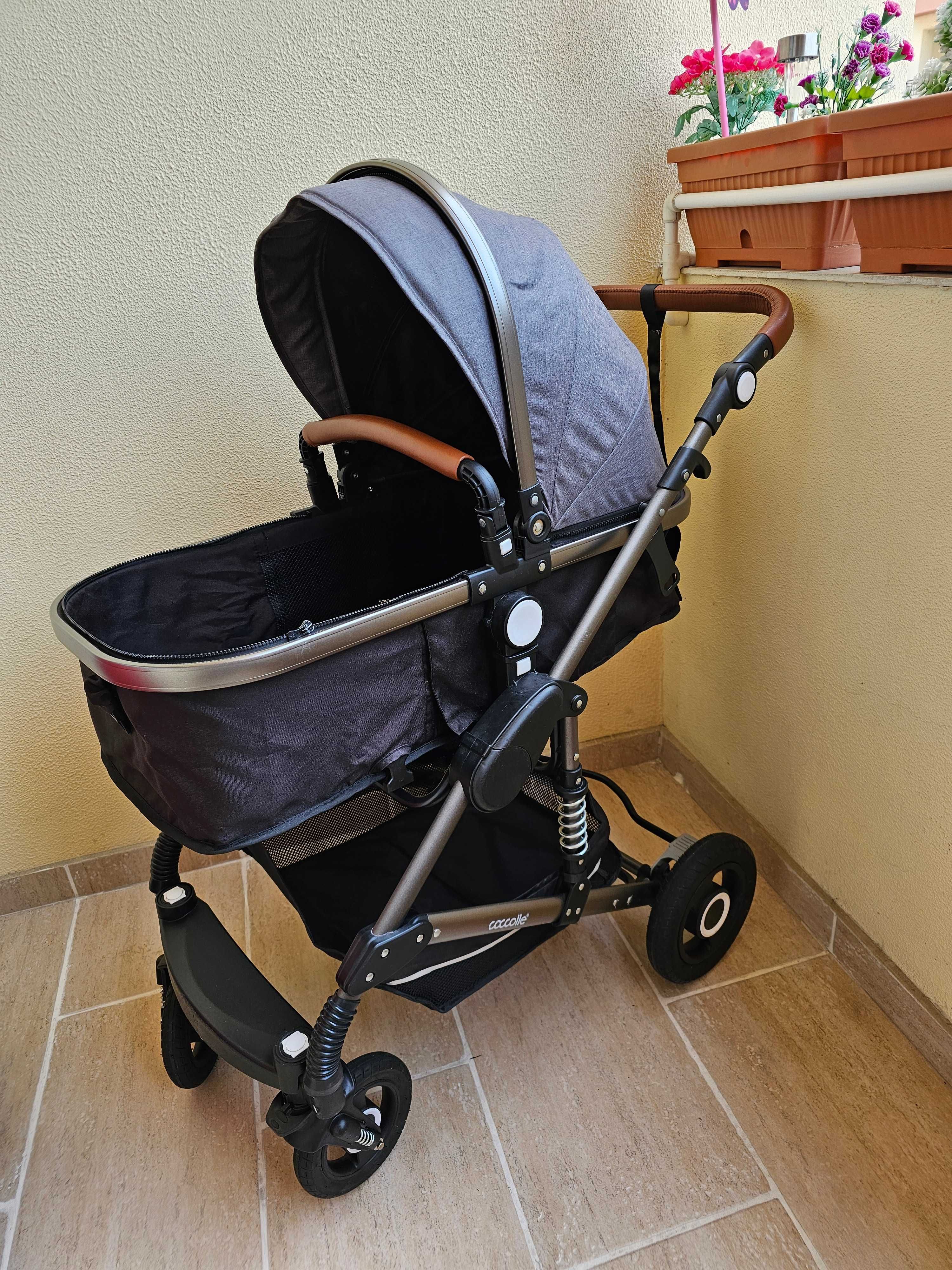 Carucior 3 in 1, cu suspensii landou reversibil, scoica negru Coccolle