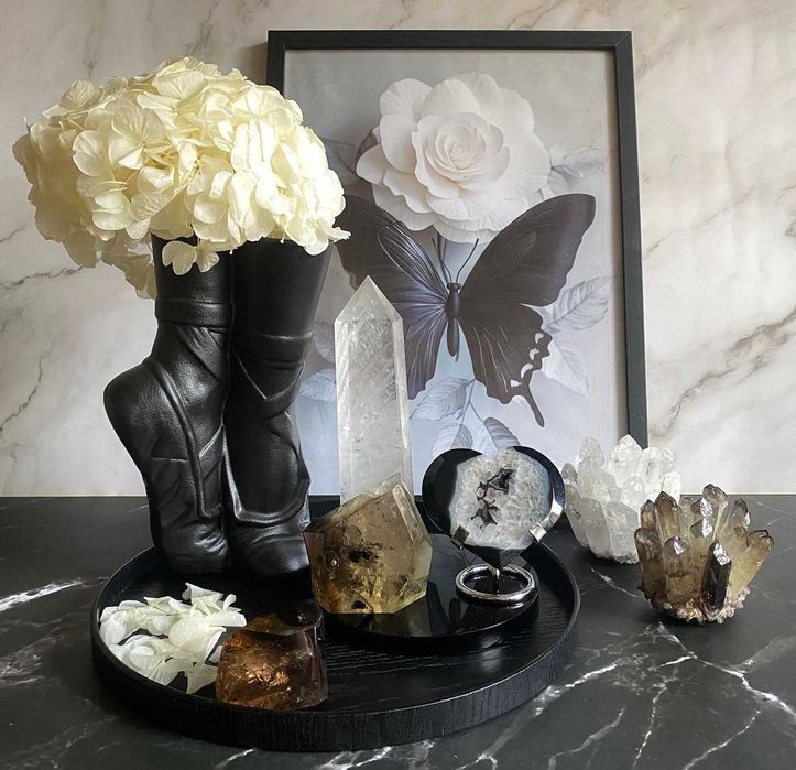 Decor Cristale-Cuart Transparent&Agat Negru&Cuart Fumuriu-Set Cristale