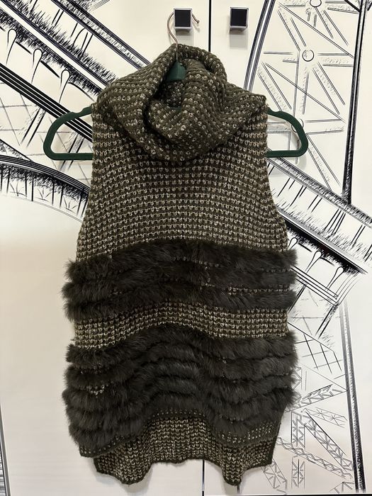 Bluza Pinko cu blana de iepure si lana verde