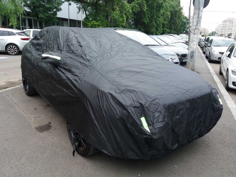 Prelata husa auto neagra Oxford Premium int argintiu 400-430x170x120cm