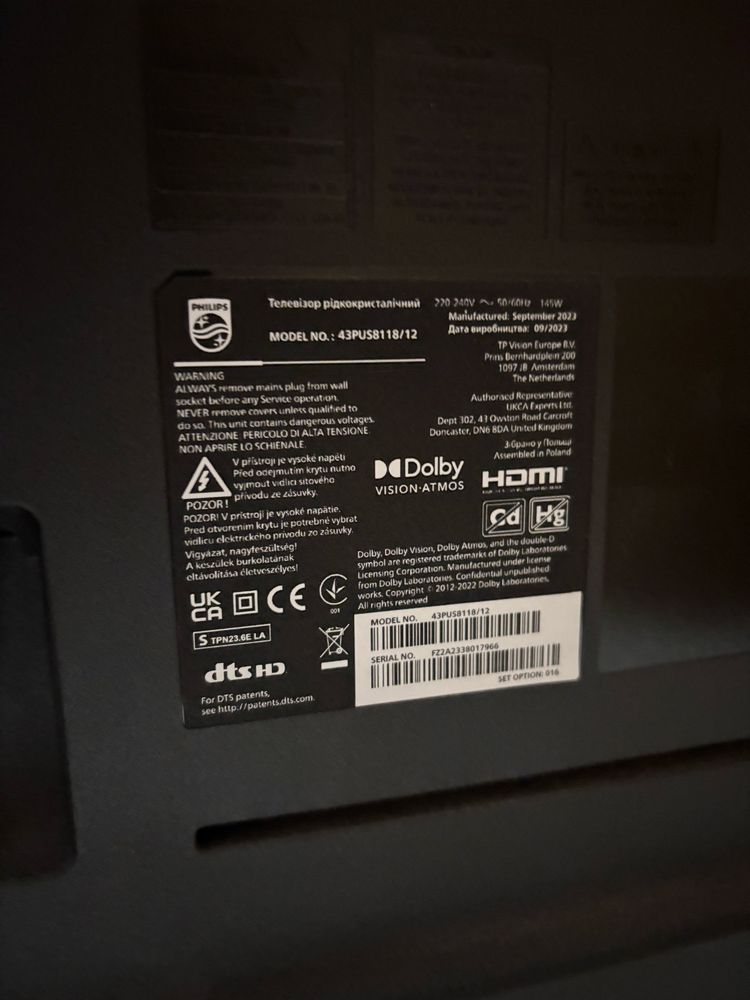 Philips LED 4k Ambilight телевизор 43PUS8118/12