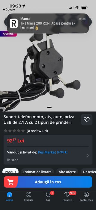 Suport telefon motocicleta cu incarcare usb.