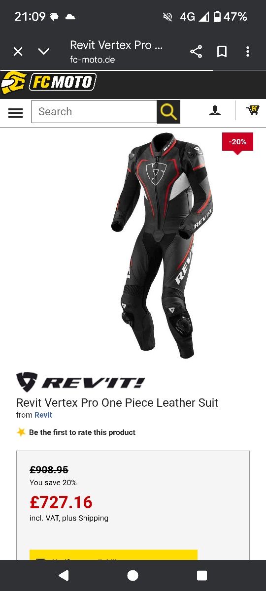 Combinezon moto Rev'it Vertex Pro