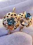 Cercei Aur 14K Austria Cristal De Stanca Natural Albastru