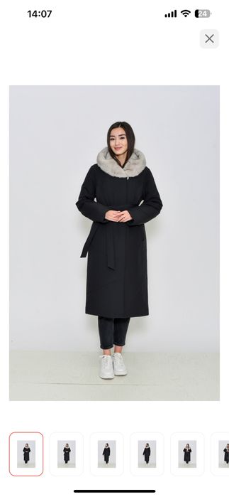 Зимняя куртка пуховик с ремнем и теплым капюшоном