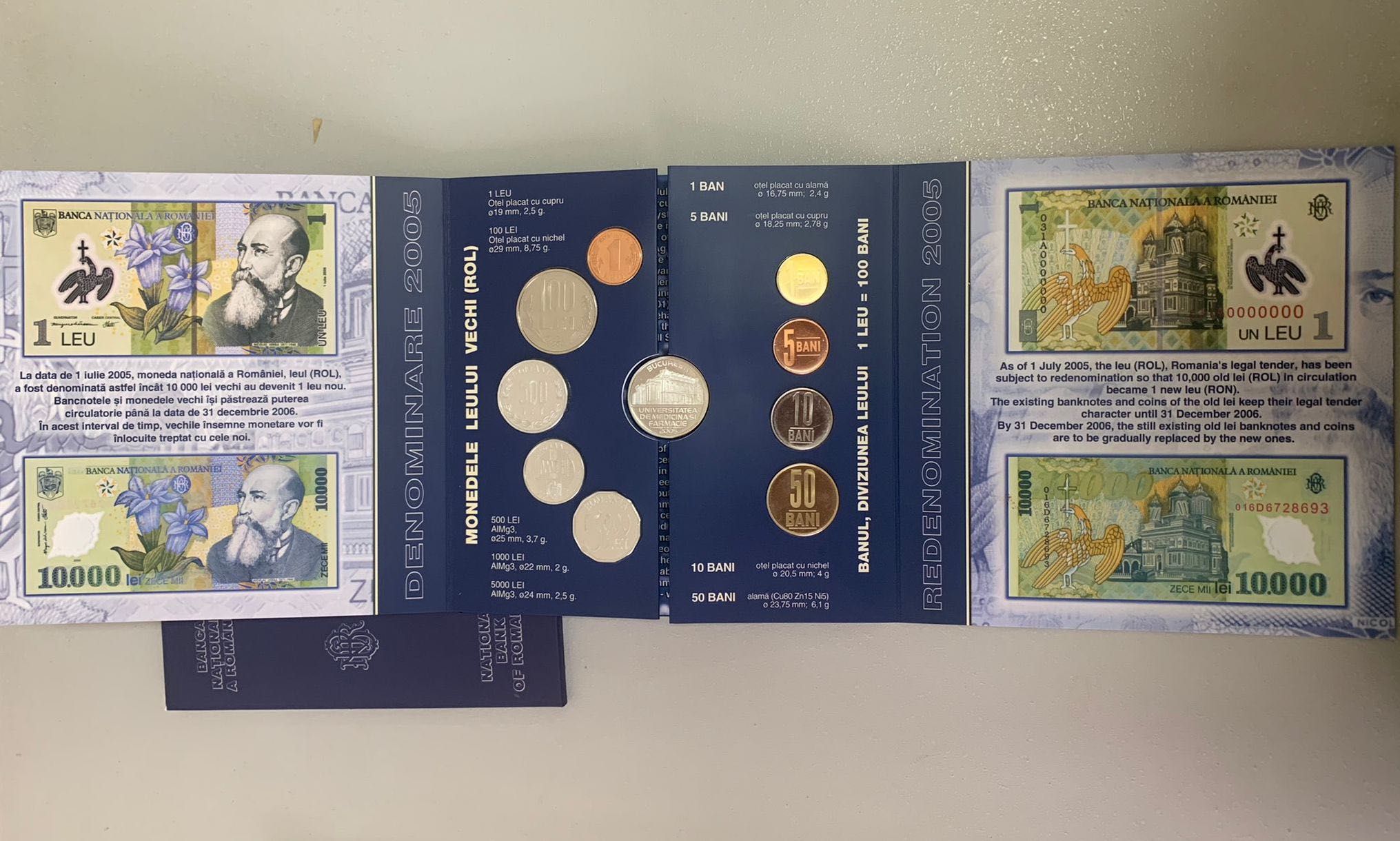 Set denominare leu 2005 - UMF Carol Davila  medalie medicina Bucuresti