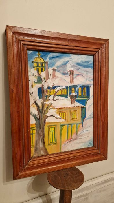 Стара Българска картина, масло, подпис, масивна дървена рамка.