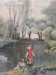 Tablou vechi ulei pe pânză - peisaj cu pescari - 67x48 cm