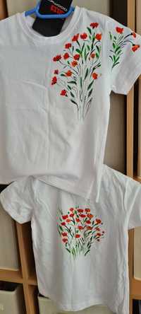 Set doua tricouri de vara gemene pentru fete decorate cu flori