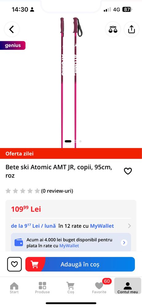 Bete schi Atomic Amt aluminiu Copii , Pink/White , 95cm