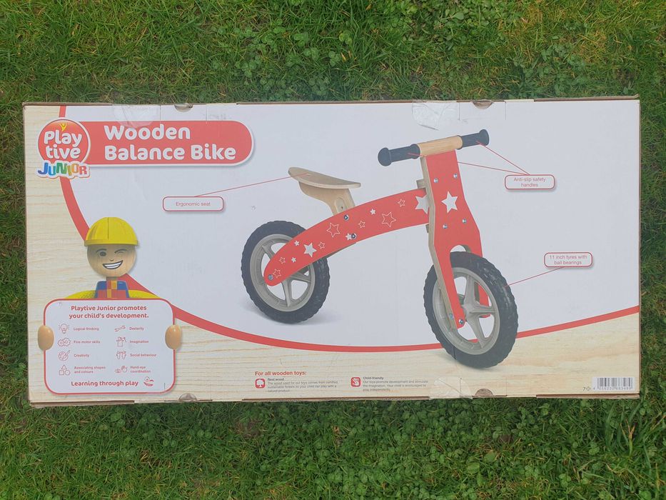 Bicicleta fara pedale,lemn,albastra,2-4 ani,noua