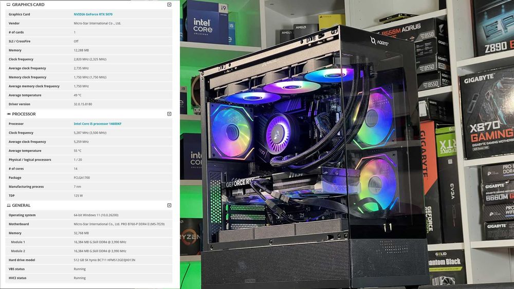 PC i5 14600KF RTX 5070 Aio 360 4000mhz 32gb ddr4 Nvme 850w Seasonic