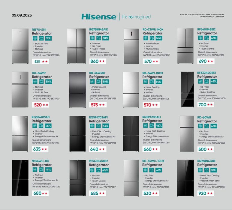 hisense холодилниклари 200$дан бошлаб оптом ва донага