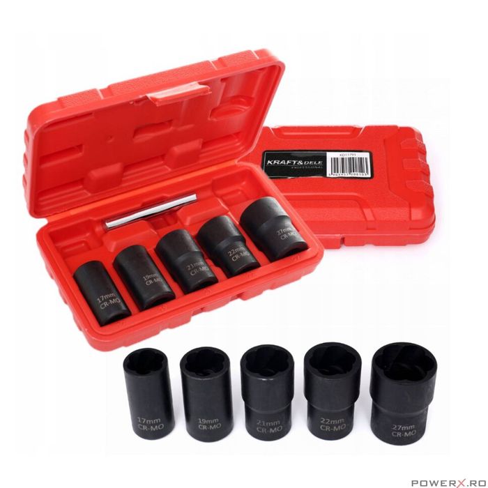 Trusa chei tubulare de impact 1/2", 27, 22, 21, 19, 17mm, 6 piese,