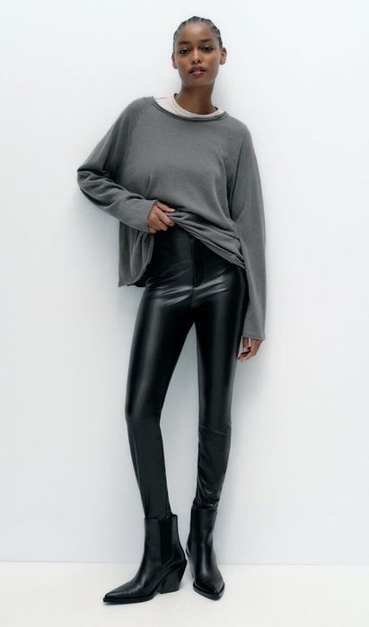 Кожен панталон с висока талия XS размер