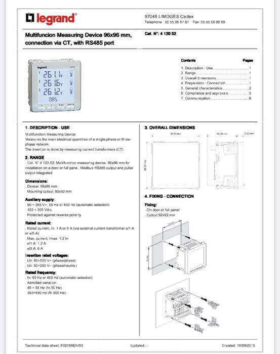 Contor Electric Multifunction Meter Legrand 412052