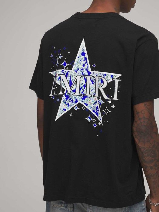AMIRI Black Paisley Star Logo Print Мъжка Тениска size S и XL
