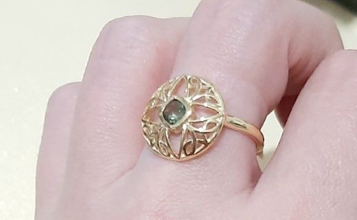 Inel moldavite argint placat cu aur 18k si brățară jad