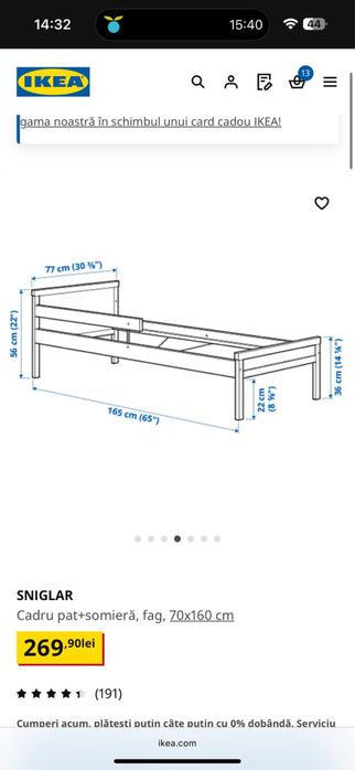 Vand pat 70 x 160, cadru pat, somiera + saltea