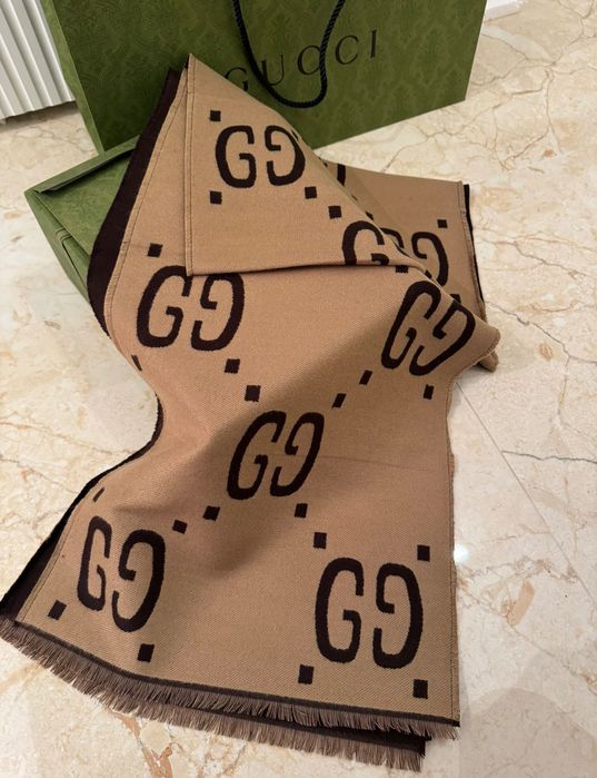 Esarfa originală Gucci din mătase GG jacquard scarf nouă cu factura