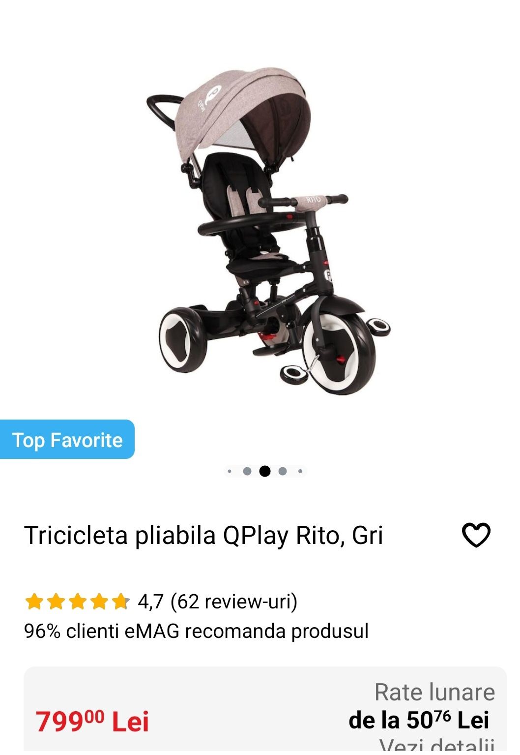 Tricicleta pliabila QPlay Rito,Gri