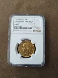Златна монета 40 лири 1814 година Наполеон Бонапарт сертификат AU 53