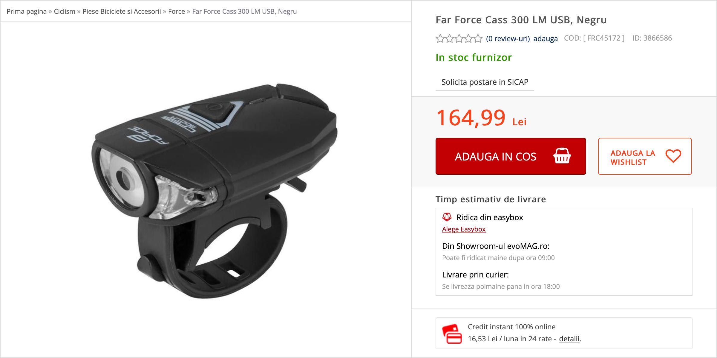 Force Cass 300 LM USB - Far bicicleta trotineta - mic puternic negru