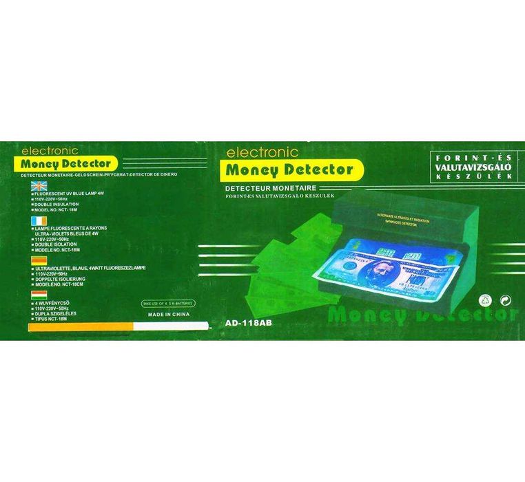 Детектор за пари AD-118AB, банкноти, UV фенер, 220VAC, 4W